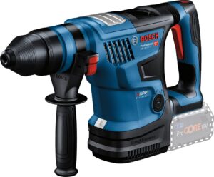 Brand Bosch Power Source Battery Powered Maximum Rotational Speed 500 RPM Voltage 18 Volts Colour blue, black Included Components Package Content: Bosch GBH 18V-34CF Heavy Duty Cordless Rotary Hammer (611914082) includes 1 x Bluetooth Low Energy module GCY 42 Professional 1 600 A01 L2W Carrying case (spare part number 16054381G2) Auxiliary handle (2608000703) Depth stop (spare part number 1613001009) SDS plus quick-change chuck (2608000704) Quick-change chuck 1.5 - 13 mm (2608000710) Grease tube (spare part number (1615430010) Machine cloth (spare part number: (1619200413)Package Content: Bosch GBH 18V-34CF Heavy Duty Cordless Rotary Hammer (611914082) includes 1 x Bluetooth Low Energy module GCY 42 Professional 1 600 A01 L2W Carryin… See more Special Feature Variable Speed Speed 500 RPM Item Weight 9180 Grams Maximum Power 18 Watts See less About this item Paramount performance with 5.8 J – the most powerful cordless SDS plus hammer in its range for tough jobs in concrete. There are 3 working modes, and BITURBO Brushless Motor with real-time tool status via user interface, individual adjustments by Bluetooth via Bosch Toolbox app. Direct Tool Feedback and Setting adjustments thanks to integrated user interface and the Bluetooth & Bosch ToolBox app connectivity. The battery voltage is 18V, and impact rate is 2900 bpm. Perfect control – soft start for precise chiselling and 3 different working modes to ensure the right setting for any job. It is used in metal and woodworking, with Max. drilling diameter in metal being 13 mm, and Max. drilling diameter in wood being 40 mm. Kickback control reduces the hazard of sudden tool reactions while working in binding conditions, thanks to automatic tool shut-down. Max. impact energy 5.8 J; Weight excl. battery 4.9 kg; Impact rate at rated speed 0 – 2,900 bpm; Rated speed 0 – 500 rpm; Tool holder SDS plus; Drilling range Drilling dia. in concrete with hammer drill bits 8 – 32 mm; Opt. app. range in concrete with hammer drill bits 12 – 30 mm; Max. drilling diameter in metal 13 mm; Max. drilling diameter in wood 40 mm; Package Content: Bosch GBH 18V-34CF Heavy Duty Cordless Rotary Hammer (611914082) includes 1 x Bluetooth Low Energy module GCY 42 Professional 1 600 A01 L2W Carrying case (spare part number 16054381G2) Auxiliary handle (2608000703) Depth stop (spare part number 1613001009) SDS plus quick-change chuck (2608000704) Quick-change chuck 1.5 - 13 mm (2608000710) Grease tube (spare part number (1615430010) Machine cloth (spare part number: (1619200413)